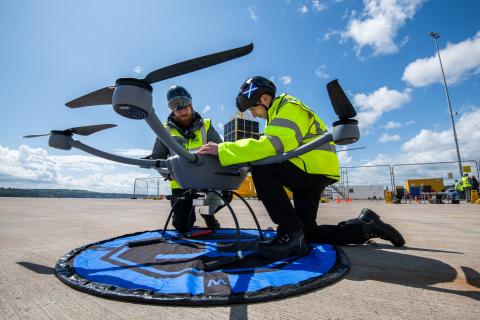 Tay5G Jet Connectivity drone at Dundee Port
